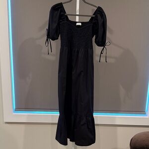 Faithfull the Brand Black Puff-Sleeve Smocked Maxi Dress